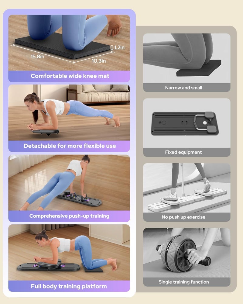 Rayspace Pilates Board, Foldable Pilates Reformer Set 7 in 1 Multi-Purpose pilates equipment for Women Full Body Workouts at Home, Portable Ab Core Trainer, Exercise Board with Timer & Resistance Band - Image 3